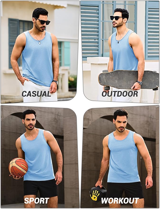 Cotrasen Men's Tank Top UPF 50+ Sleeveless Shirt Cotton Moisture Wicking Casual Gym Workout Shirts Cooling Muscle Tee Shirt