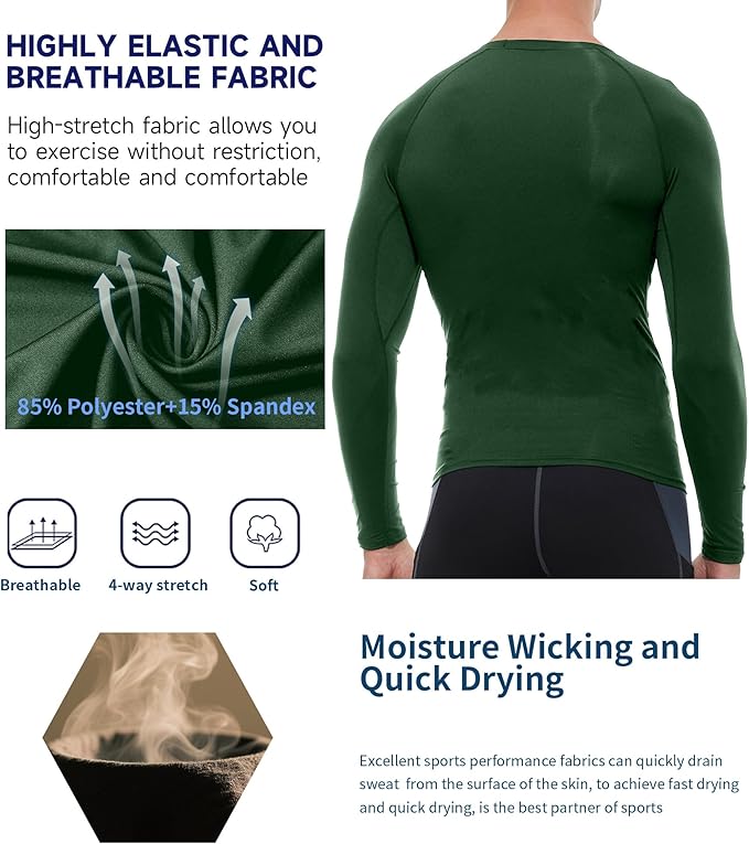 Compression Shirt Men Long Sleeve Quick Dry T-Shirt Athletic Workout Base Layer Running Sports Gym Undershirts