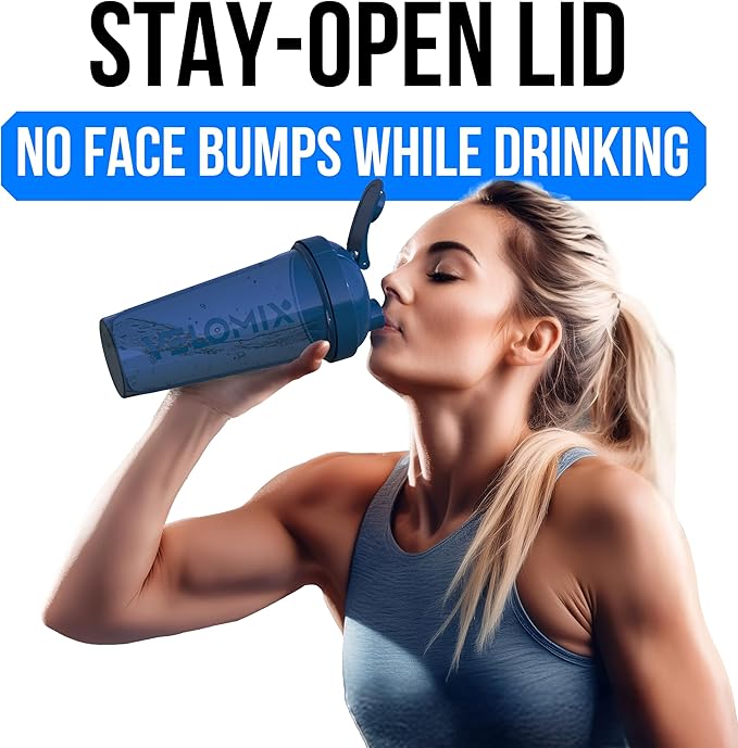 VELOMIX -2 Pack- 28 oz Protein Shaker Bottles for Protein Mixes - 2x Wire Whisk | Leak Proof Shaker Cups for Protein Shakes | Protein Shaker Bottle Pack | Shakers for Protein Shakes-Blue&Black