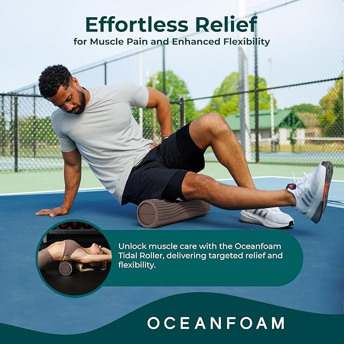 Oceanfoam Tidal Roller - Espresso - Muscle Massage Foam Roller for Back Pain & Stretching - Firm and Ergonomic Wide Wave Textured - Yoga, Athletics, & Wellness - Full Size, 20" x 5"