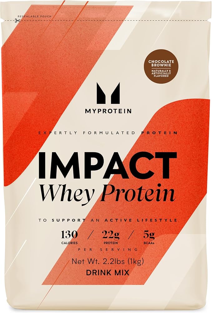 Myprotein Impact Whey Protein Powder, 2.2 Lbs (32 Servings) Chocolate Brownie, 22g Protein & 5g BCAA Per Serving, Protein Shake for Superior Performance, Muscle Strength & Recovery, Gluten Free