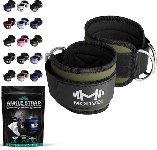 Modvel Gym Ankle Strap for Cable Machines – Glute & Leg Kickback Ankle Straps for Gym Workouts – Adjustable, Padded Support for Strength Training, Weightlifting, Rehab – Men & Women