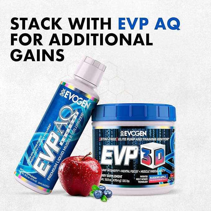 Evogen EVP 3D - Stim Free Pre Workout Powder for Men & Women | Sugar Free Non Stim Preworkout with Beta Alanine and Creatine for Energy & Pump | Blueberry Apple | 40 Servings
