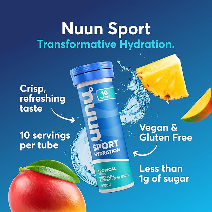 Nuun Sport Electrolyte Tablets with Magnesium, Calcium, Potassium, Chloride & Sodium, Gluten Free & Vegan, Tropical, 8 Pack (80 Servings Total)