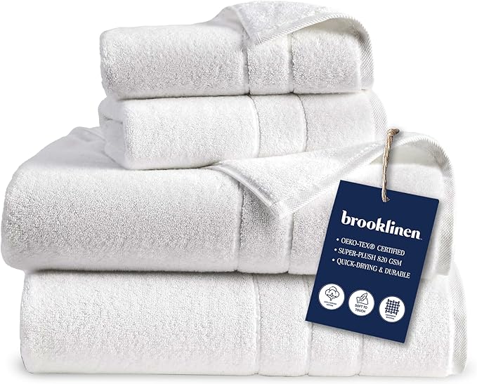 Brooklinen Super-Plush Turkish Cotton Bath Sheets Set of 2 Cotton, 820 GSM, Highly Absorbent, Machine Washable, Perfect for Home & Bathroom (40" x 65", White)