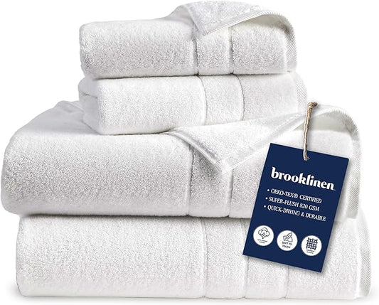 Brooklinen Super-Plush Turkish Cotton Bath Sheets Set of 2 Cotton, 820 GSM, Highly Absorbent, Machine Washable, Perfect for Home & Bathroom (40" x 65", White)