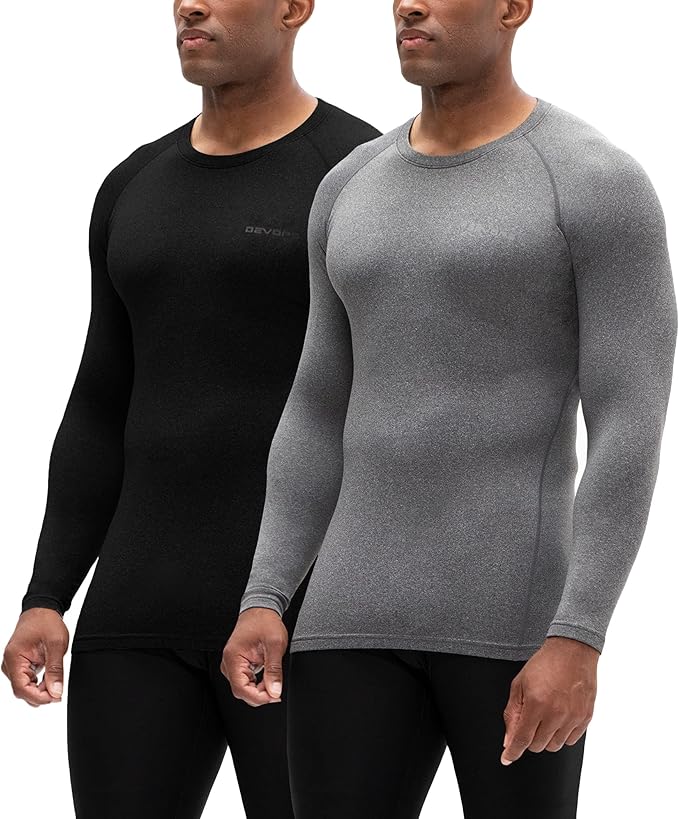 DEVOPS 2 Pack Men's Thermal Long Sleeve Compression Shirts