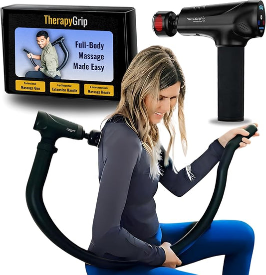 Professional Grade Massage Gun - Deep Tissue Back Massager with Heat and Cold Therapy Tip and Innovative Full-Body Extended Handle