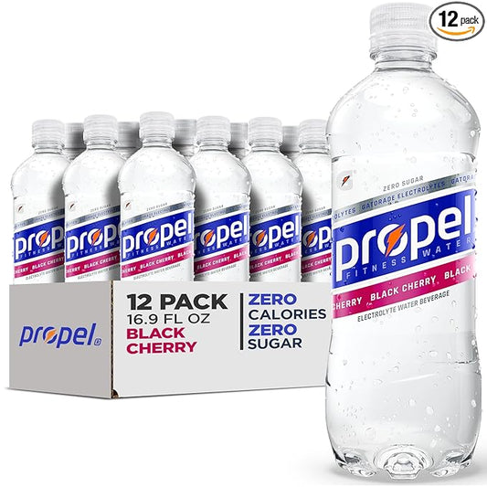 Propel, Black Cherry, Zero Calorie Sports Drinking Water with Electrolytes and Vitamins C&E, 16.9 Fl Oz (12 Count)