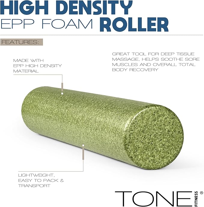 Tone Fitness High Density EPP Foam Exercise Foam Roller for Yoga, Pilates, Stretching, Massage, and Recovery | Multiple Sizes and Colors