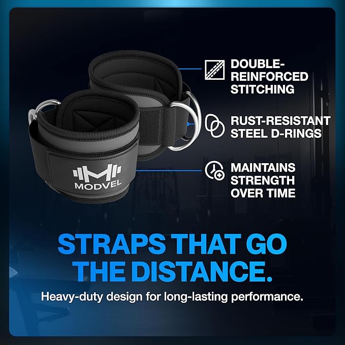 Modvel Gym Ankle Strap for Cable Machines – Glute & Leg Kickback Ankle Straps for Gym Workouts – Adjustable, Padded Support for Strength Training, Weightlifting, Rehab – Men & Women