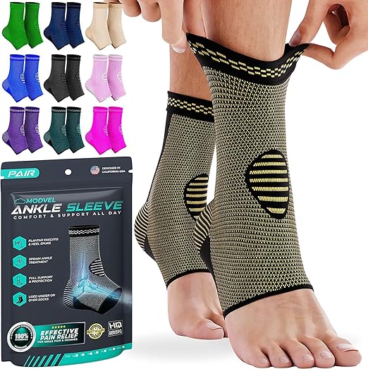 Modvel Foot & Ankle Brace Socks for Sprained Ankle Compression Sleeve - Plantar Fasciitis Relief Brace, Foot Support for pain Women & Men - Tendonitis & Arthritis Feet Sleeve, Stabilizing Ankles Wrap