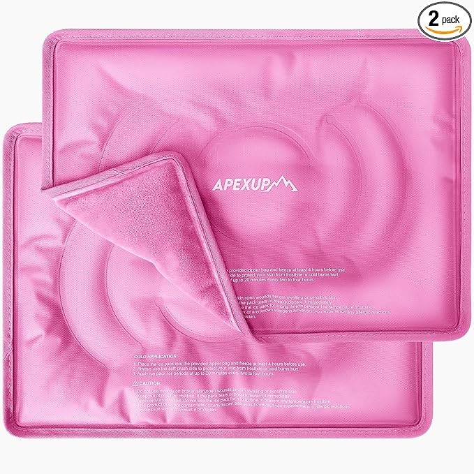APEXUP Gel Ice Packs for Injuries Reusable, Flexible Double Sided Cold Packs for Injuries, Ice Pack for Knee, Shoulder, Back, Hip, Leg, Arm (Pink, L, 2PK)