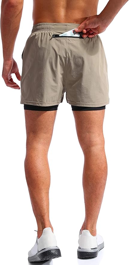 Pudolla Men’s 2 in 1 Running Shorts 5" Quick Dry Gym Athletic Workout Shorts for Men with Phone Pockets