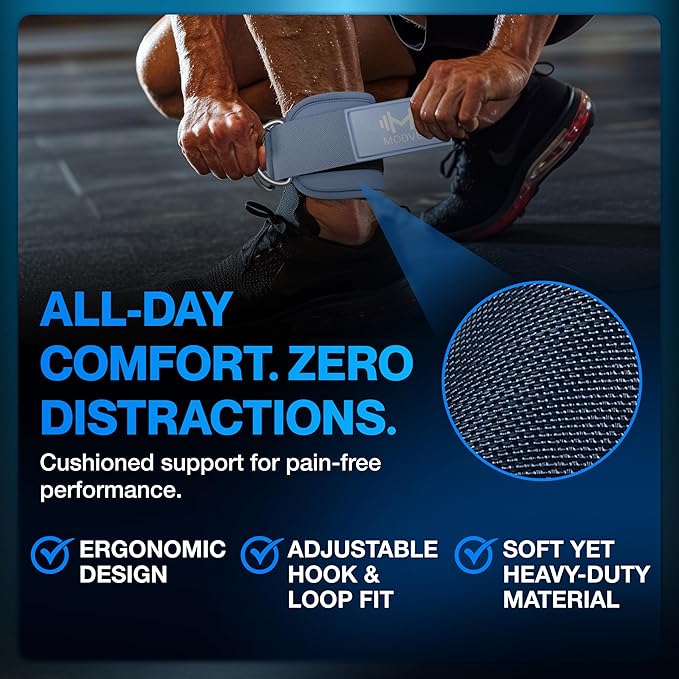 Modvel Gym Ankle Strap for Cable Machines – Glute & Leg Kickback Ankle Straps for Gym Workouts – Adjustable, Padded Support for Strength Training, Weightlifting, Rehab – Men & Women