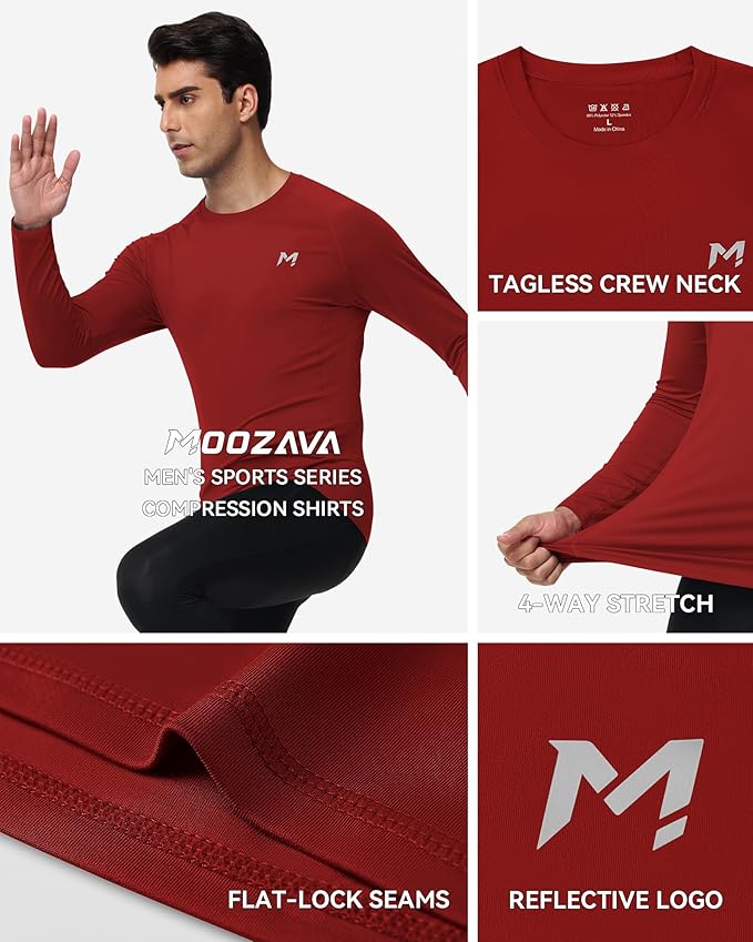 Mens Compression Shirt Long Sleeve Quick Dry Athletic Workout Gym T-Shirt SPF Running Top Sport Undershirt Base Layer
