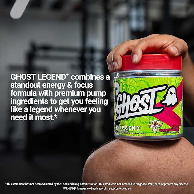 GHOST Legend Pre-Workout Powder, Warheads Sour Watermelon - 30 Servings – Pre-Workout for Men & Women with Choline, L-Citrulline, & Beta Alanine for Energy & Focus