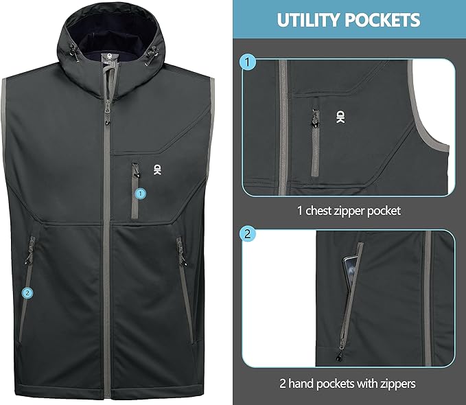 Little Donkey Andy Men's Lightweight Softshell Vest Windproof Sleeveless Jacket for Travel Hiking Running Golf