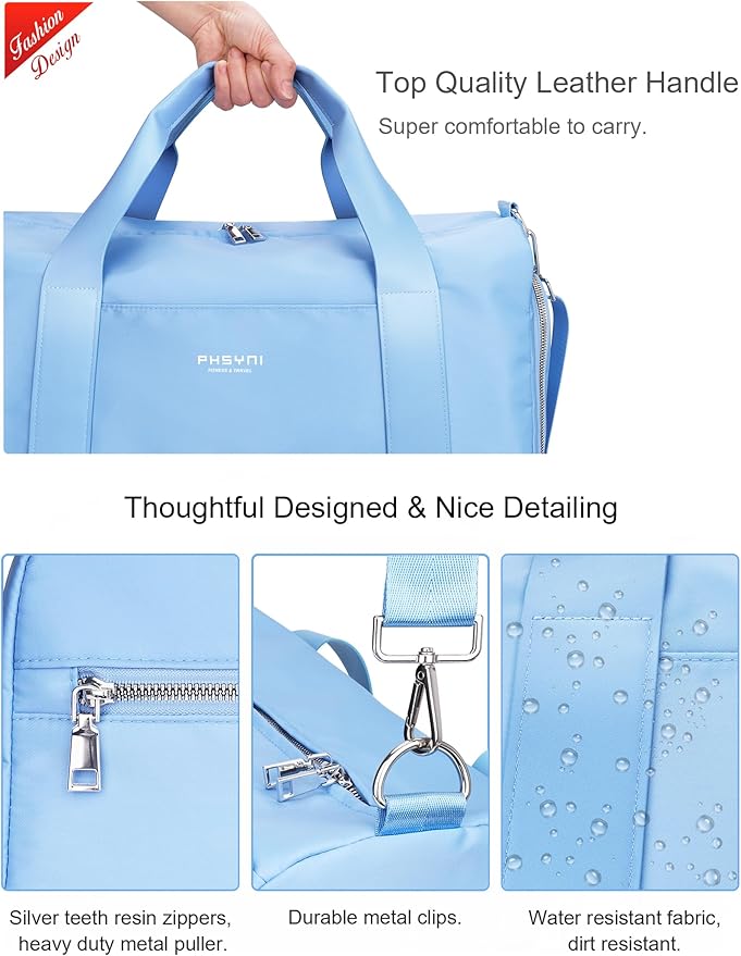 Gym Bag for Women Girls with Shoe Compartment & Wet Pocket - Duffle Bag for Travel Sports Fitness Workout Athletic, 19"-Medium, Blue