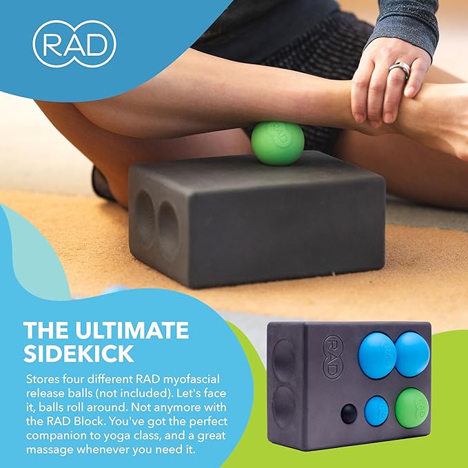 RAD Block – Multi-Use EVA Foam Yoga Block with Storage for Massage Balls for Myofascial Release -Travel-Friendly Pilates & Exercise Prop for Elevation & Support