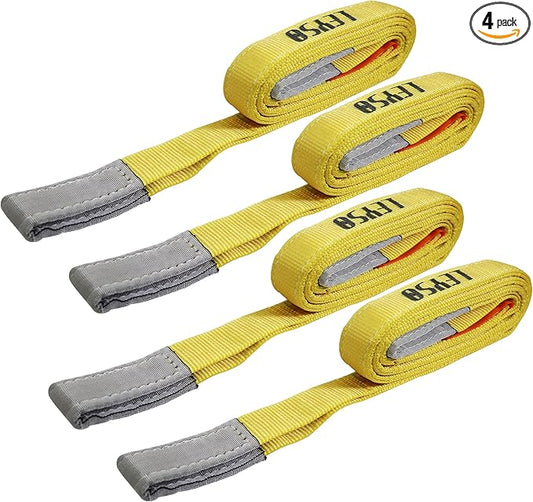 Leyso 4 Packs 2" x 12' Lifting Sling Straps, Multifunctional Heavy Duty Lift Sling Web Town Strap with 2 Reinforced Loops and Wear Guard End (Yellow)