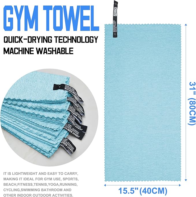 6 Pack Microfiber Gym Towels for Working Out - Fast Drying Sports Accessories, Men & Women (Blue - Lace Edge, 31" x 15.5")