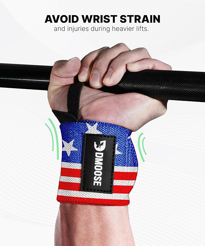 DMoose Fitness Wrist Wraps for Weightlifting 18" - Heavy Duty Gym Wrap with Hand Thumb Loop for Support & Pain Relief, USPA Approved Powerlifting, Weight Lifting Wrist Straps for Men & Women Work Out