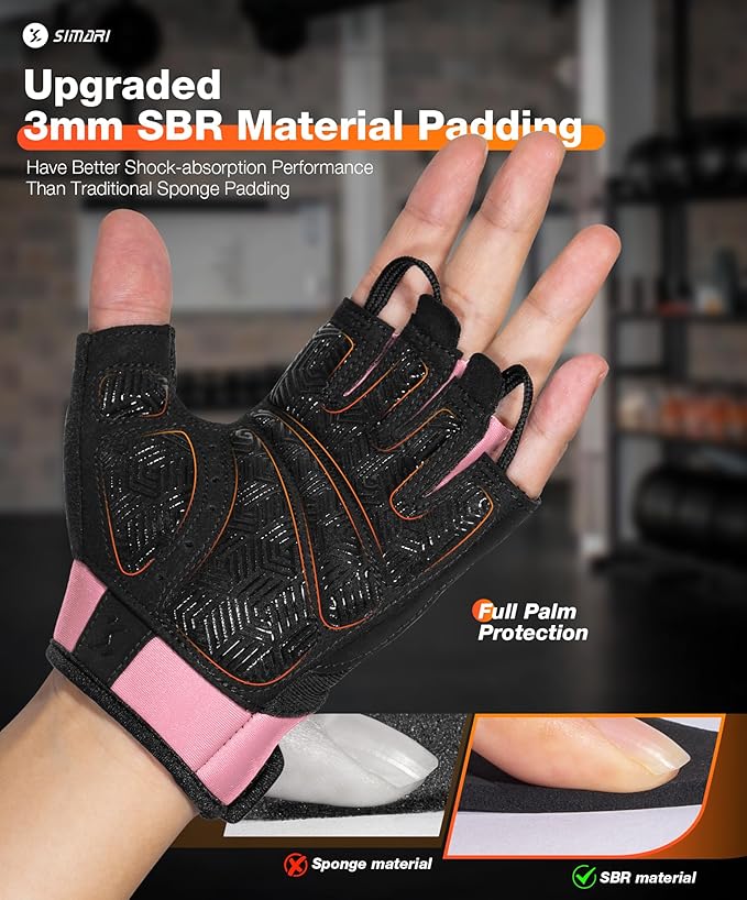 SIMARI Breathable Workout Gloves for Men & Women, Weight Lifting Gloves with Padded, Grip, Full Palm Protection, Gift for Gym Exercise, Cycling, Weightlifting Training, Fitness, Black, Pink, Size