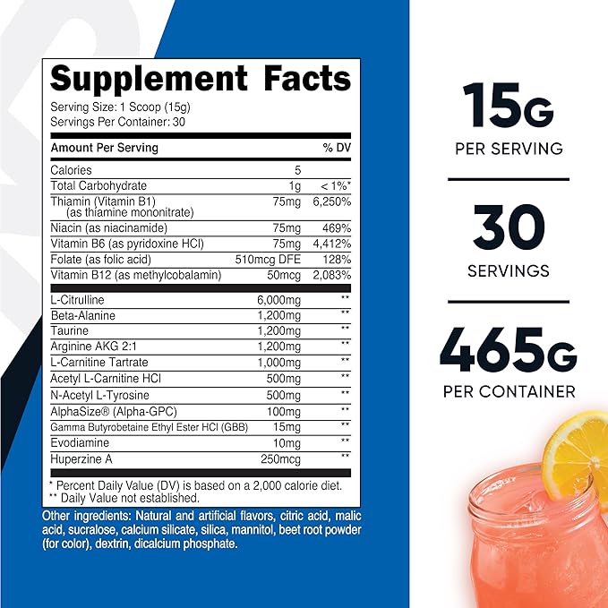 Nutricost Stim-Free Pre-Workout, 30 Servings (Pink Lemonade) - Caffeine Free, Stimulant Free, Non-GMO, Gluten Free