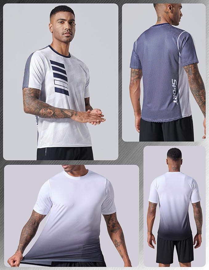 5 Pack Men’s Active Quick Dry Crew Neck T Shirts | Athletic Running Gym Workout Short Sleeve Tee Tops Bulk