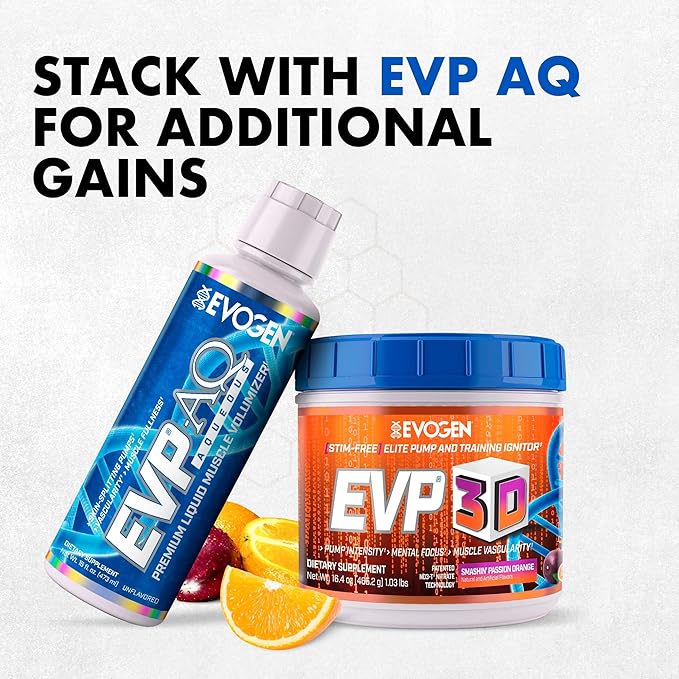 Evogen EVP 3D - Stim Free Pre Workout Powder for Men & Women | Sugar Free Non Stim Preworkout with Beta Alanine and Creatine for Energy & Pump | Orange | 40 Servings