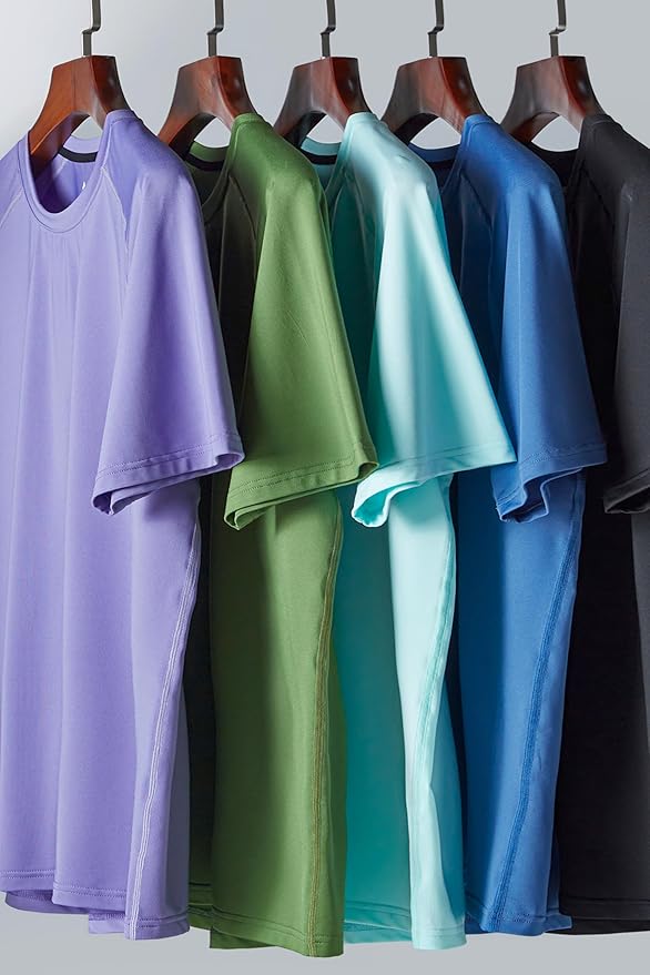 5 Pack Men’s Active Quick Dry Crew Neck T Shirts | Athletic Running Gym Workout Short Sleeve Tee Tops Bulk