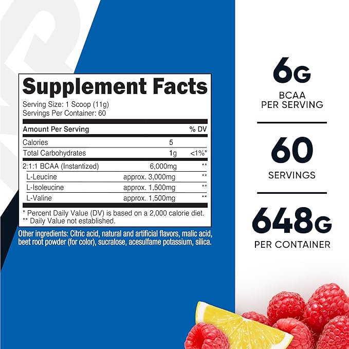 Nutricost BCAA Powder (Raspberry Lemonade, 60 Servings) - Optimal 2:1:1 Ratio
