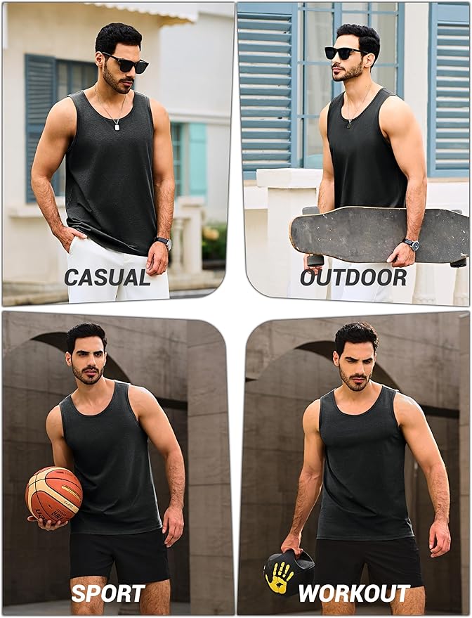 Cotrasen Men's Tank Top UPF 50+ Sleeveless Shirt Cotton Moisture Wicking Casual Gym Workout Shirts Cooling Muscle Tee Shirt