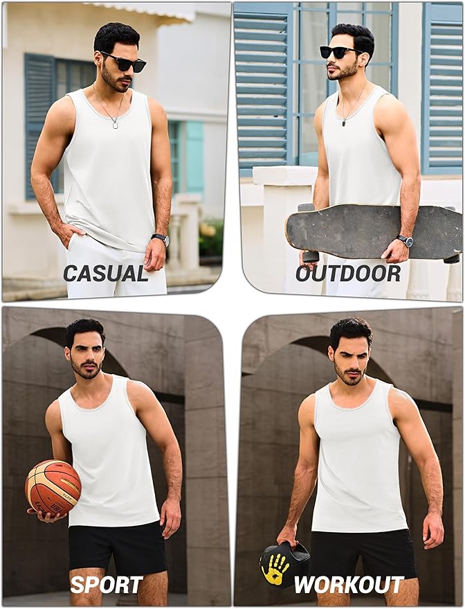 Cotrasen Men's Tank Top UPF 50+ Sleeveless Shirt Cotton Moisture Wicking Casual Gym Workout Shirts Cooling Muscle Tee Shirt