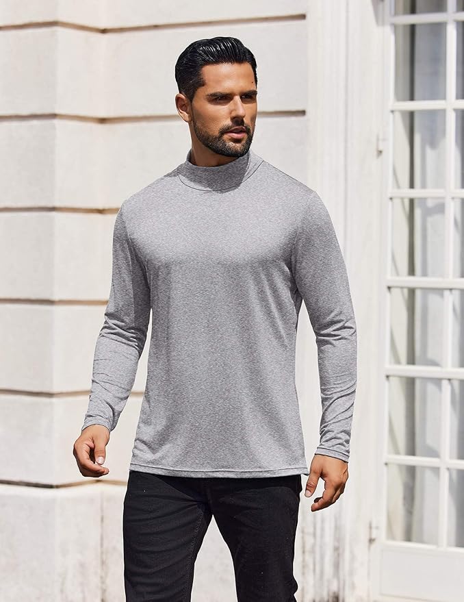 COOFANDY Mens Mock Turtleneck T-Shirts Long Sleeve Solid Color Tees Shirts Basic Casual Slim Fit Pullover T Shirts