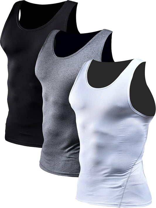 NELEUS Men's 3 Pack Dry Fit Compression Tank Top