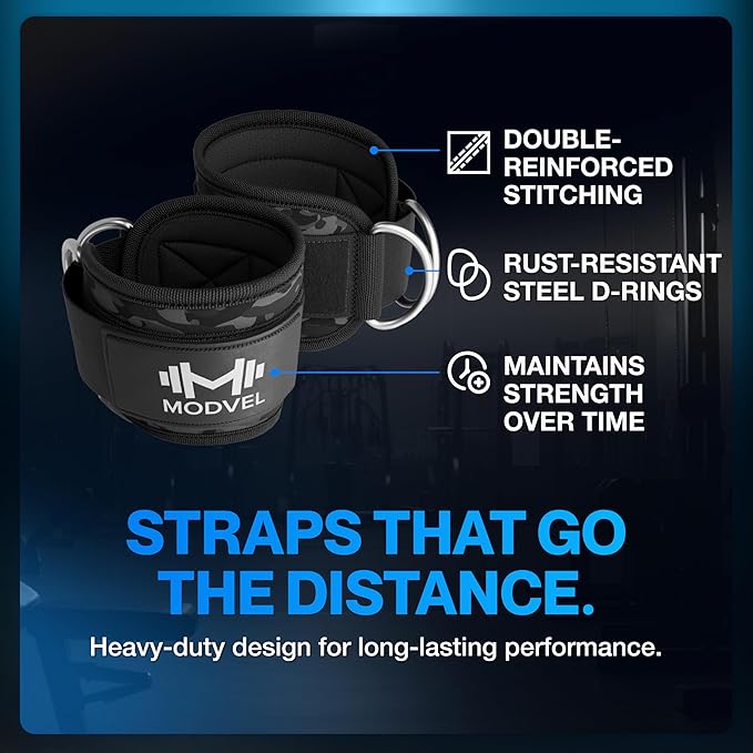 Modvel Gym Ankle Strap for Cable Machines – Glute & Leg Kickback Ankle Straps for Gym Workouts – Adjustable, Padded Support for Strength Training, Weightlifting, Rehab – Men & Women