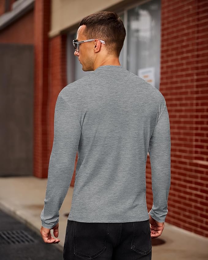 Mens Casual Mock Turtleneck Long Sleeve Basic Lightweight Slim Fit Pullover Tops Ribbed Thermal Undershirts