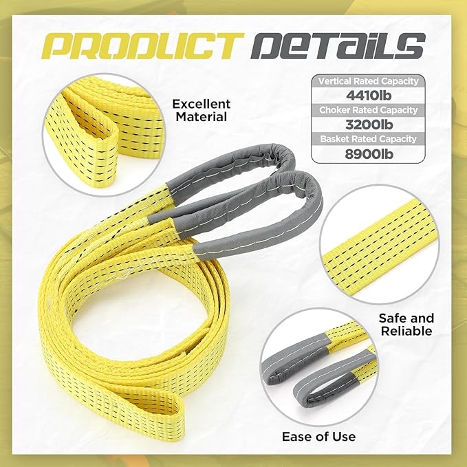 4 Pcs Lift Sling Straps Heavy Duty Web Slings Straps Polyester Nylon for Hoist Car Outdoor Using