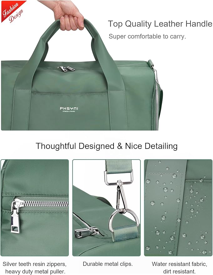 Gym Bag for Women Girls with Shoe Compartment & Wet Pocket - Duffle Bag for Travel Sports Fitness Workout Athletic, 19"-Medium, Olive Green