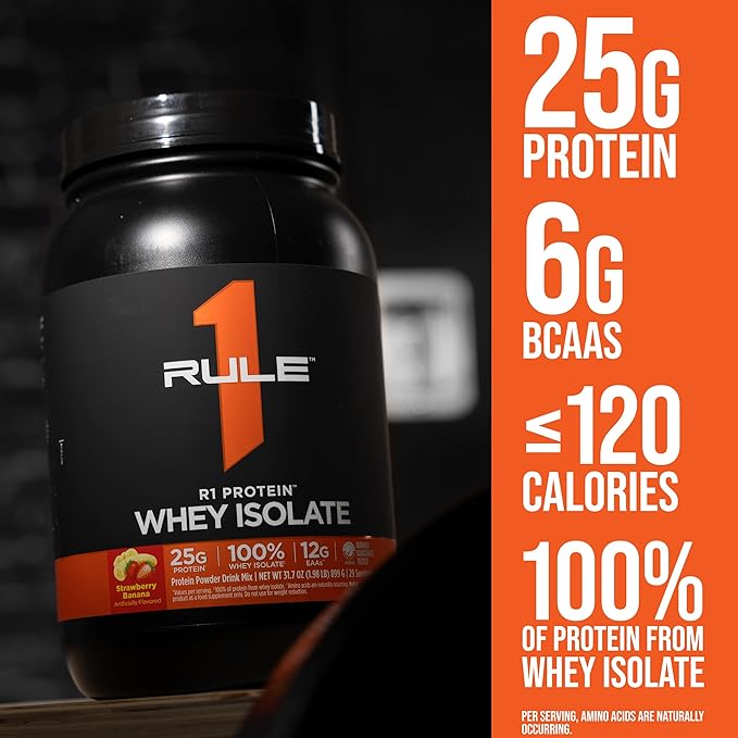Rule 1 R1 Protein Whey Isolate - with 25g Protein & 6g BCAA Exclusively from Isolated & Hydrolyzed Sources for Workout Recovery (2 Pounds*, Banana Creme)