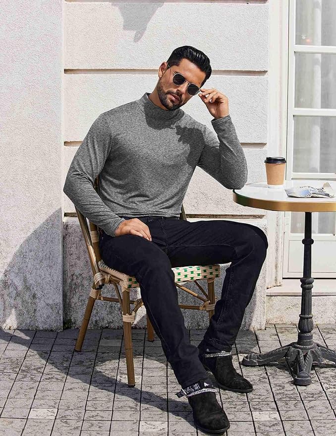 COOFANDY Mens Mock Turtleneck T-Shirts Long Sleeve Solid Color Tees Shirts Basic Casual Slim Fit Pullover T Shirts