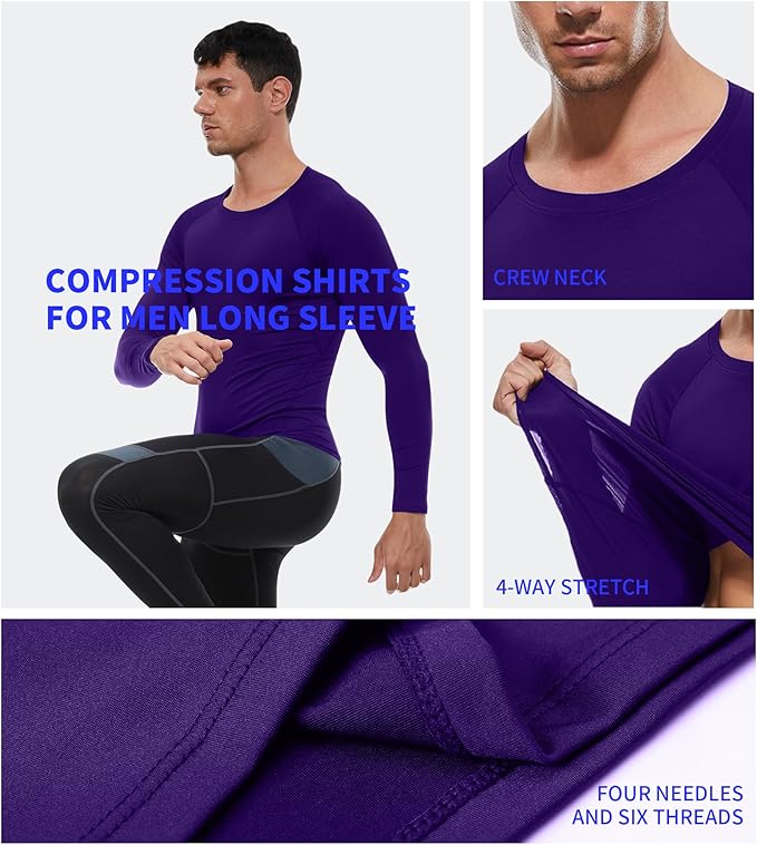 Compression Shirt Men Long Sleeve Quick Dry T-Shirt Athletic Workout Base Layer Running Sports Gym Undershirts