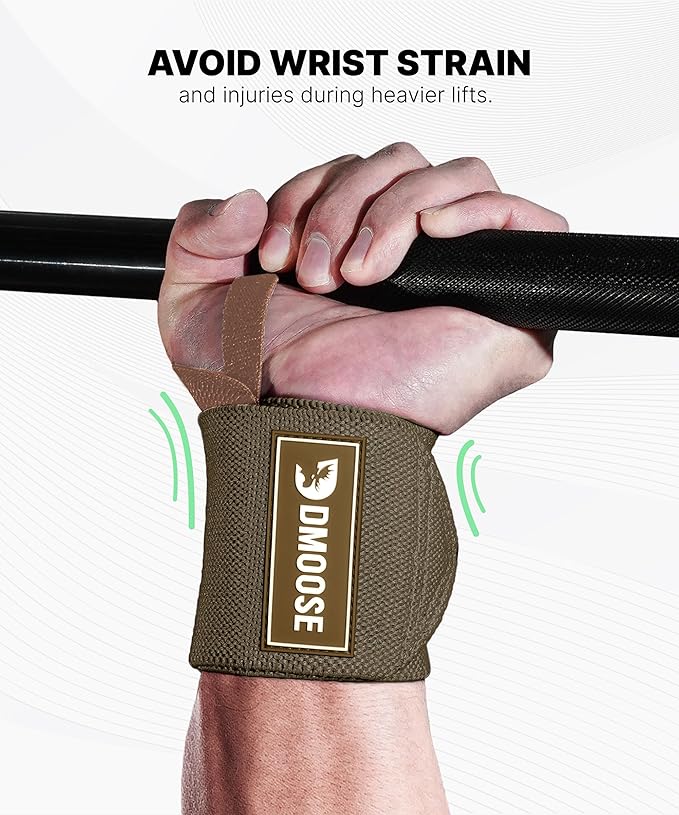 DMoose Fitness Wrist Wraps for Weightlifting 18" - Heavy Duty Gym Wrap with Hand Thumb Loop for Support & Pain Relief, USPA Approved Powerlifting, Weight Lifting Wrist Straps for Men & Women Work Out