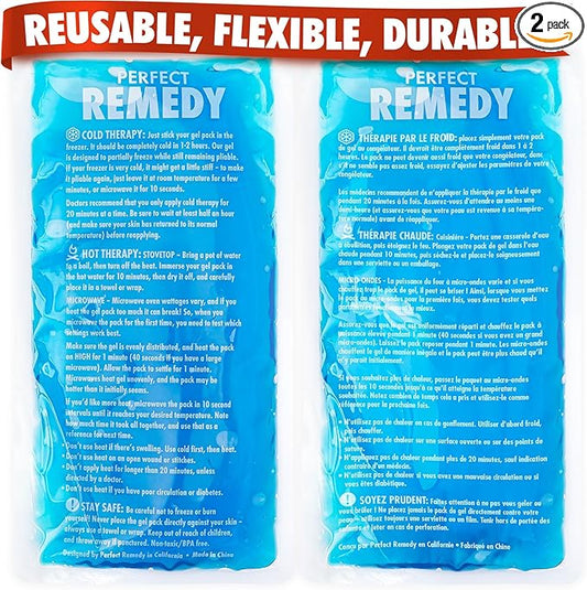 Perfect Remedy 2-Pack Gel Ice Packs for Injuries Reusable, Hot & Cold Pack That’s Durable, Soft & Flexible, Fast Relief & Recovery (Blue, Reg 2PK)