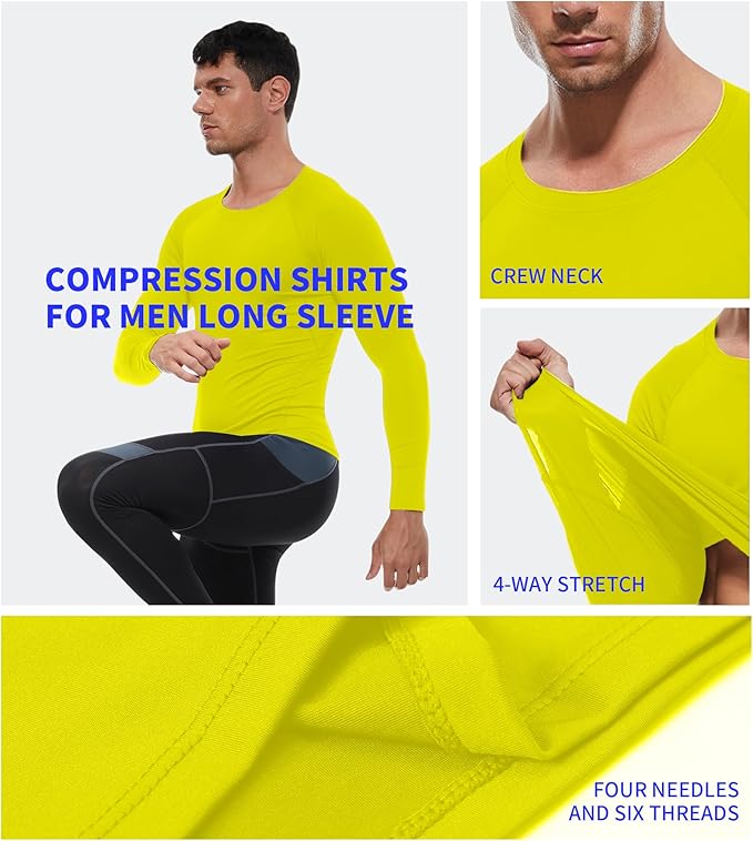 Compression Shirt Men Long Sleeve Quick Dry T-Shirt Athletic Workout Base Layer Running Sports Gym Undershirts