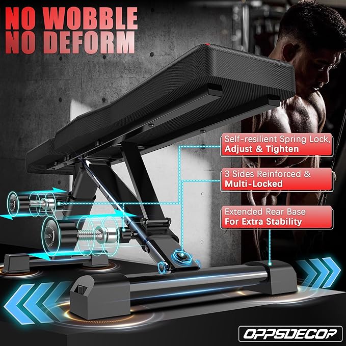 OPPSDECOR Adjustable Weight Bench, 900LBS Easy Assembly Fast Folding Workout Bench, Space Saving Weight Benches Incline Decline Flat Utility Bench Press Bench for Home Gym Strength Training