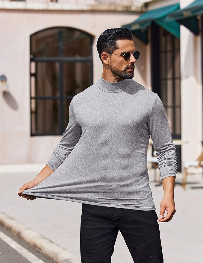 COOFANDY Mens Mock Turtleneck T-Shirts Long Sleeve Solid Color Tees Shirts Basic Casual Slim Fit Pullover T Shirts