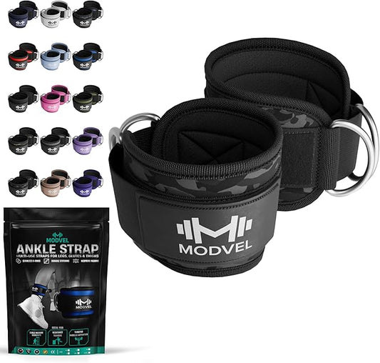 Modvel Gym Ankle Strap for Cable Machines – Glute & Leg Kickback Ankle Straps for Gym Workouts – Adjustable, Padded Support for Strength Training, Weightlifting, Rehab – Men & Women